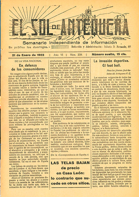 El Sol de Antequera Portada 21 enero 1923
